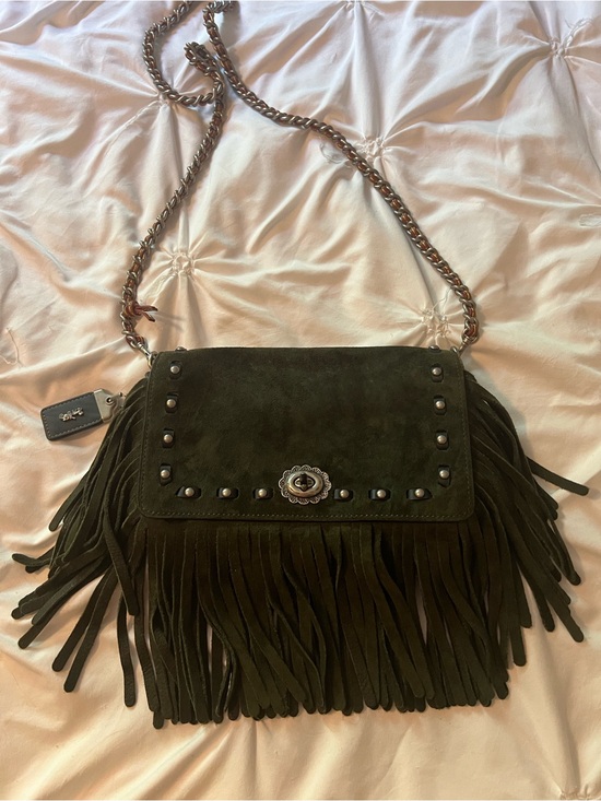 Coach Handbags - Coach Dark Olive Suede Fringe Crossbody Bag
